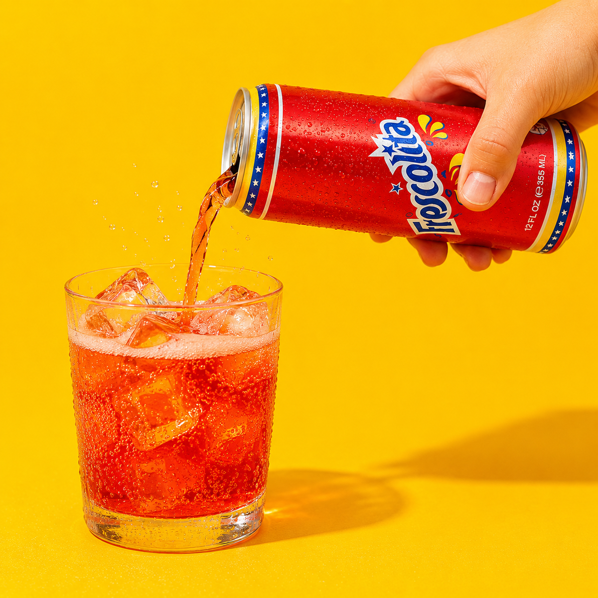 Frescolita Venezuelan soda being poured over ice