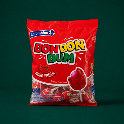 Bon Bon Bum strawberry bubble gum lollipops bag of 24