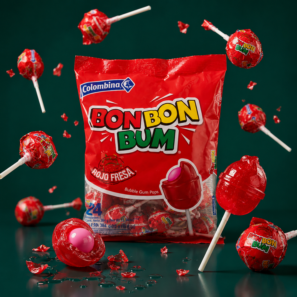 Bon Bon Bum strawberry lollipops and bag of 24