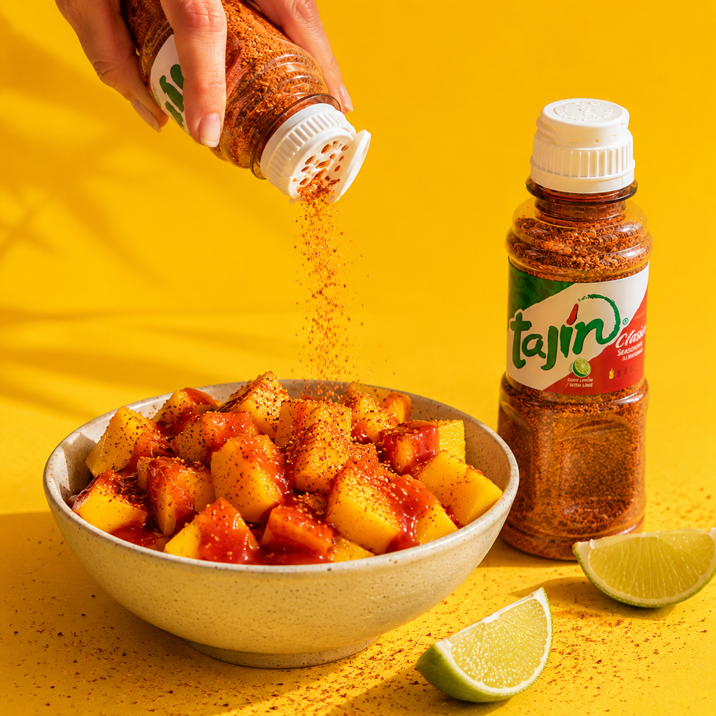 Tajín Clásico seasoning sprinkled over mango with lime